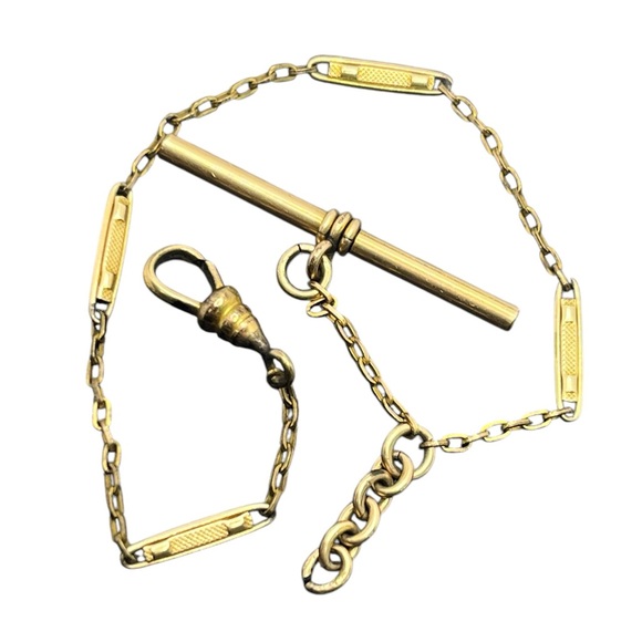 Victorian gold filled vintage pocket watch chain w dog clip t bar